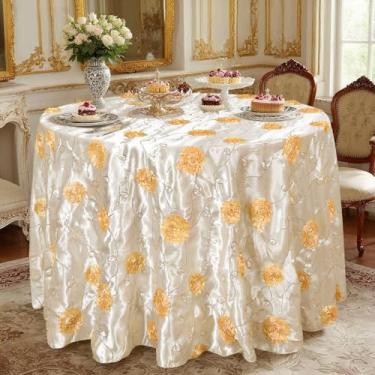 Imagem de Fanqisi Toalha de mesa retangular de outono de Ação de Graças, toalha de mesa de cetim roseta 3D, capa de mesa de aniversário de 224 cm para decoração de festa de cerimônia ao ar livre de casamento