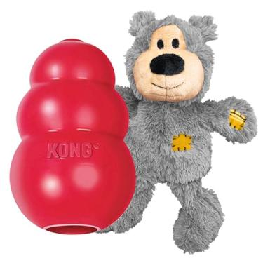 Imagem de KONG - Urso cl ssico e selvagem Brinquedo mastig vel para c es e corda de pel cia para c es pequenos
