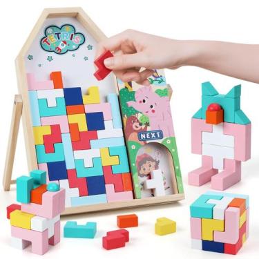 Imagem de Quebra-cabeças de blocos de madeira GEMEM para crianças de 4 a 8 anos 