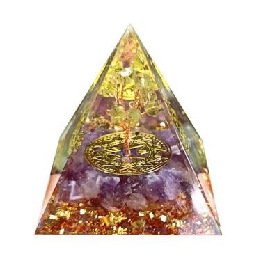 Imagem de Escultura: pirâmide de pedra de cristal de 5 cm com resina, árvore da 