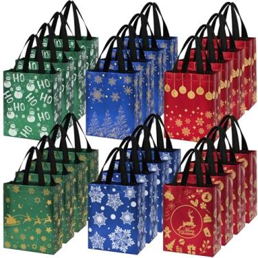 Imagem de SilTriangle Pacote com 24 sacos de lembrancinha de festa de Natal, reutilizáveis, não tecidos, sacos de presente de festa de Natal com alças (26 x 20 x 10 cm)