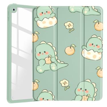 Imagem de JOYLAND Capa fofa com estampa de dinossauro de bebê para iPad 7ª/8ª/9ª geração, capa traseira rígida de acrílico transparente transparente com suporte para lápis, suporte de três dobras, capa para
