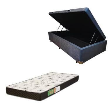 Imagem de Cama Box Baú Solteiro Blindada com Colchão Solteiro Espuma D20 12cm | Kit Completo com Cabeceira Botonê Opcional | Diversas Cores (2, SUEDE CINZA, SEM CABECEIRA)