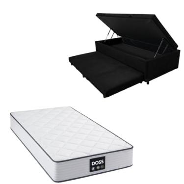 Imagem de Cama Box Baú Solteiro com Auxiliar (Bicama) + Colchão Doss Molas Ensacadas 30cm | Kit Completo com Cabeceira Botonê Opcional | Diversas Cores (2, SUEDE PRETO, SEM CABECEIRA)