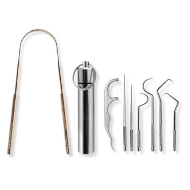 Imagem de Kit 7 Instrumentos Inox Removedor Tártaro + Raspador Língua