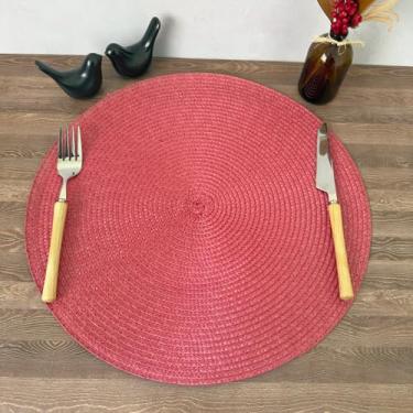 Imagem de Lugar Jogo Americano Redondo Mesa Posta Cozinha Jantar Decorativo Sousplat Tramado Flexível (4, Vermelho)