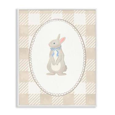 Imagem de Stupell Industries Arte giclée emoldurada de coelho em cinza guingão verde, design por The Paper Curator, 76 x 61 cm