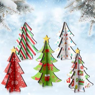 Imagem de Bucherry 5 peças de árvores de Natal de madeira, decorações de mesa, árvores de Natal rústicas, 3D, centros de mesa, mesa de fazenda, placas de madeira para Natal, inverno, fazenda, casa, bandeja em