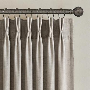 Imagem de Cortinas semitransparentes plissadas de 250 cm de comprimento, cortinas de janela com filtro de luz misturada de linho Burlywood, 2 painéis para sala de estar, quarto, cortinas plissadas com ganchos