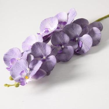 Imagem de Flores artificiais – Arranjos florais falsos de orquídea roxa para casa de banho, escritório, mesa, centro de mesa, prateleira, decoração de casamentos