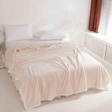 Imagem de JUSHZ Cobertor de lã cobertor ponderado cobertores e mantas fofas mulheres homens para lençol adulto cachecol longo duplo solteiro para sofá inverno grosso quente para dormitórios (bege, 200 x 230 cm)