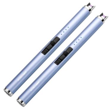 Imagem de ARECTECH Isqueiro de vela elétrico recarregável, arco plasma, à prova de vento, para velas, cozinha, presente de aniversário para mãe, homens, esposa, com cabo tipo C, azul, pacote com 2