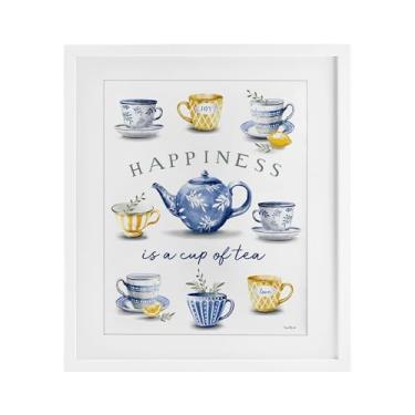 Imagem de Stupell Industries Happiness is a Cup of Tea Birch Impressão emoldurada sob vidro, design por Elizabeth Tyndall, 16 x 13