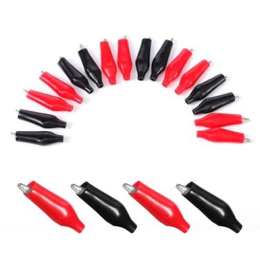 Imagem de 20 peças de clipes jacaré isolados, clipes jacaré vermelhos e pretos, bateria elétrica, grampo de crocodilo, grampos de teste de terminal, grampos elétricos de metal pequenos com capa protetora de