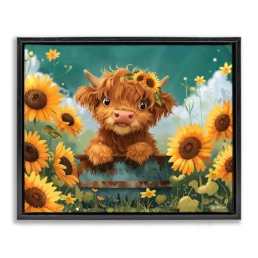 Imagem de Stupell Industries Arte de parede linda Happy Highland Cow, cinza, com moldura flutuante, design de Momart, 64 x 79 cm