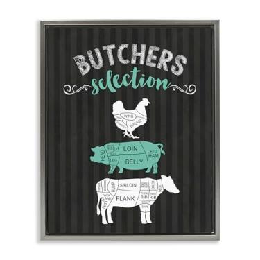 Imagem de Stupell Industries Arte de parede em tela flutuante emoldurada preta e verde cinza Butchers Selection, design por Lettered and Lined, 21 x 17