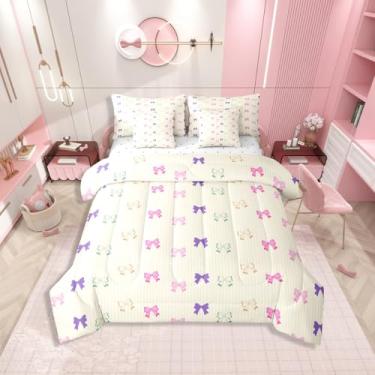Imagem de Erosebridal Conjunto de edredom com laço rosa com 7 peças, arcos coloridos, cama de princesa em uma bolsa, bege, para crianças, adolescentes, mulheres e adultos, todas as estações
