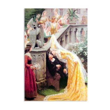 Imagem de SDYJ6GSW Edmund Leighton impressão em tela Alain Chartier por Reproduções de pinturas famosas Edmund Leighton pôster arte de parede para sala de estar quarto decoração de parede 100 x 70 cm (83.8x71.1
