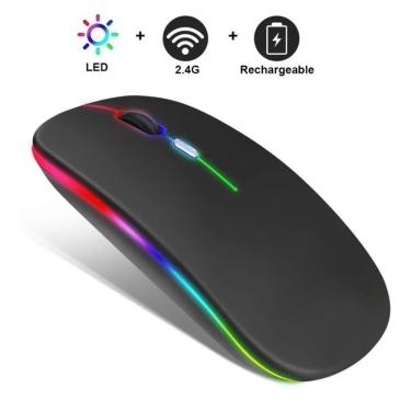 Imagem de Mouse Recarregável Wireless Silencioso Rgb E-1200 Preto