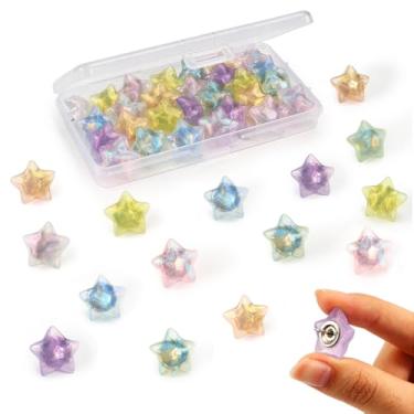 Imagem de Alfinetes de pressão de estrela, 24 peças de tachas decorativas para polegar com estojo, tachinhas de quadro de cortiça, pinos fofos para quadro de avisos fofos, pinos coloridos e fofos para fotos