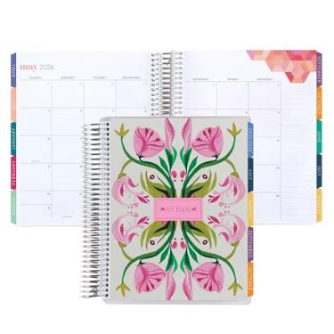 Imagem de Agenda mensal enrolada 7 x 9 (janeiro de 2026 a dezembro de 2026) - capa clássica Tulipscape, tema hexagonal, bobina de platina