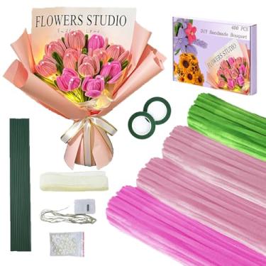 Imagem de LOLEDE Agente de limpeza de cachimbos de flores artesanais, 400 peças de materiais artesanais de pelúcia, 3 cores de agentes de limpeza de cachimbos, kit de fabricação de fios de flores faça você