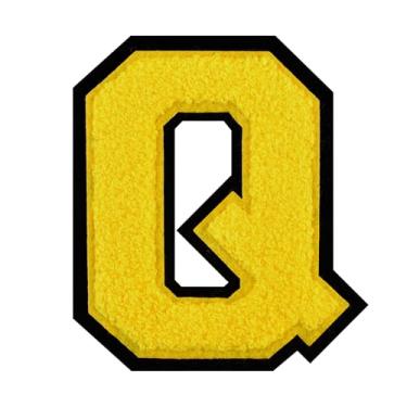 Imagem de 1 PÇ Patch de letra de chenille amarelo de 11,4 cm com borda preta – Remendos do alfabeto para roupas, jaquetas, mochilas, chapéus para decoração personalizada, nome personalizado e artesanato. (Q)