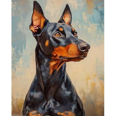Imagem de XTXGERL Doberman Pinscher Pintura para cães por número para adultos DIY Kits de tinta acrílica por números em tela pinturas de cachorro fofo arte para iniciantes sem moldura, 40,6 cm L x 20 C