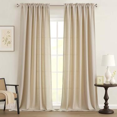 Imagem de Ebesto Cortinas de linho falso 2 painéis, 2 painéis, cortinas texturizadas com filtro de luz semitransparente para porta de vidro deslizante, cortinas de janela com bolso de haste dupla para sala de