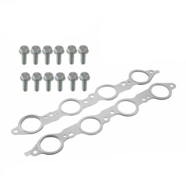 Imagem de Vroelos Junta e parafusos de aço inoxidável, LS MLS par de junta de cabeçalho coletor e parafusos adequados para LS1 4.8L 5.3L 5.7L 6.0L 6.0L 6.2L 03413B, 11518860, 11609481, 12617944, 551696