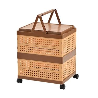 Imagem de DimyFew Caixa organizadora dobrável com rodas e alças, ideal para guardar lanches e biscoitos, perfeita para piqueniques churrascos ao ar livre, Double Layer 48cm H