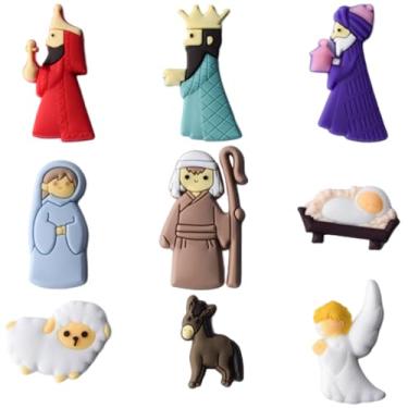Imagem de 9 peças de adesivos de presépio - Ímãs de geladeira decorativos de Natal, ornamentos magnéticos para cozinha, escritório, armário, armário, quadro branco, casa e presentes religiosos