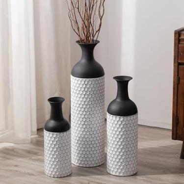 Imagem de Sziqiqi Vasos de piso decorativos altos: 68,5 cm preto e branco grande conjunto de 3 vasos grandes de textura de favo de mel moderno para sala de estar, sala de jantar, quarto, casa, canto, corredor,