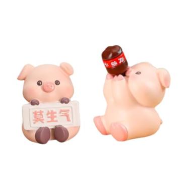 Imagem de Generic Conjunto de 2 Estátuas de Animais para Painel de Carro, Acessórios Fofos para Decoração de Mesa de Escritório, Escultura Criativa para Quarto, Porquinho