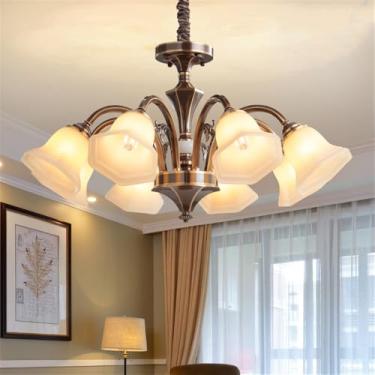 Imagem de Lustre americano de latão com LED, estilo europeu, luxuoso, para sala de estar, restaurante, quarto, villa, hotel, loja de roupas (F 8 lâmpadas)
