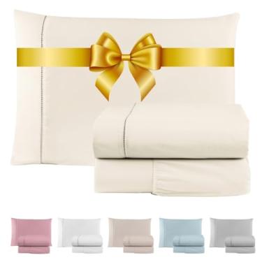 Imagem de Jogo de Lençol 600 Fios Cama Solteiro Casal Queen e King Premium Extra Macio - Roupa De Cama Antiácaro (Palha, Solteiro 3 Peças)