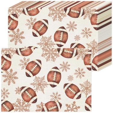 Imagem de 50 peças de jogo americano descartáveis, de papel de Natal, floco de neve e futebol, para decoração de mesa de jantar e festas de fim de ano