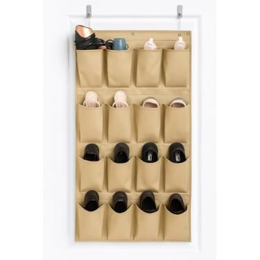 Imagem de Sapateira de Porta Premium, Sapateira Organizador Vertical em Nylon 600D, 110x60cm, 16 Bolsos, Suporta 8 Pares, Resistente e Reforçado, Ideal para Sapatos, Tênis e Acessórios, Cor Areia