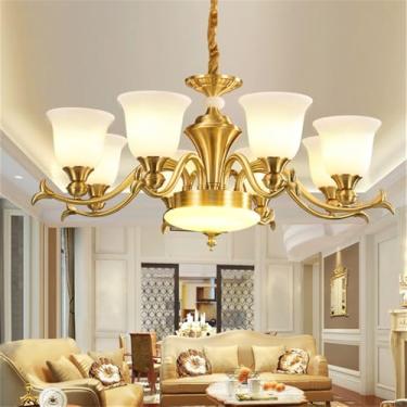 Imagem de Lustre americano de latão com LED, estilo europeu, luxuoso, para sala de estar, restaurante, quarto, villa, hotel, loja de roupas, luminária pendente (B 8 lâmpadas)