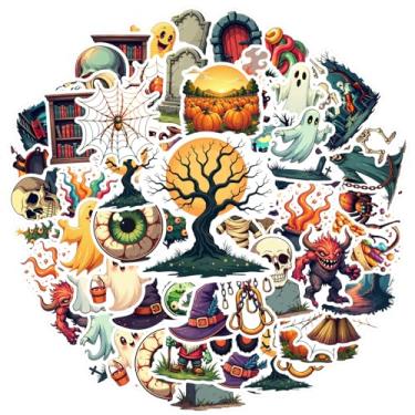 Imagem de 50 peças de adesivos de esqueleto fantasma de Halloween, bruxa, abóbora, brinquedo, desenho animado, para notebook, bagagem, celular, copo, guitarra, laptop, capacete, skate