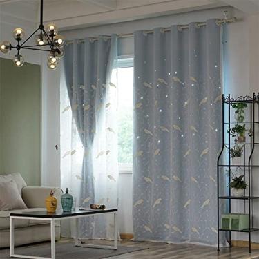 Imagem de Cortina blackout de camada dupla com sobreposição de tule, voile blecaute branco bordado em camadas sólido drapeado painel de sanefa, sala de estar, quarto de menina, isolamento de poupança de energia