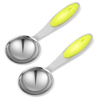 Imagem de 2 peças, 1 colher de sopa de medição, 15 ml (1 colher de sopa) colher de sopa de aço inoxidável colher de chá com aderência de silicone verde, perfeita para café e chá, cozinhar e assar rápido e