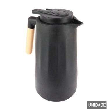 Imagem de Garrafa Térmica Plástica 1L Preto Cabo De Madeira - Duartes
