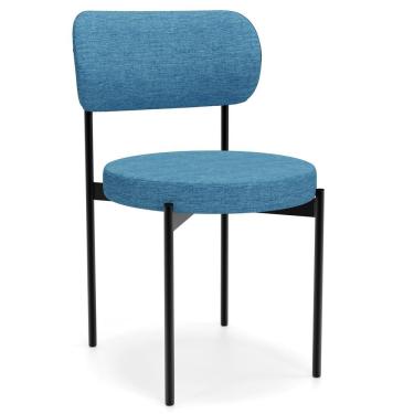 Imagem de Cadeira Decorativa Estofada Para Sala De Jantar Louvre L02 Linho Azul - Lyam Decor