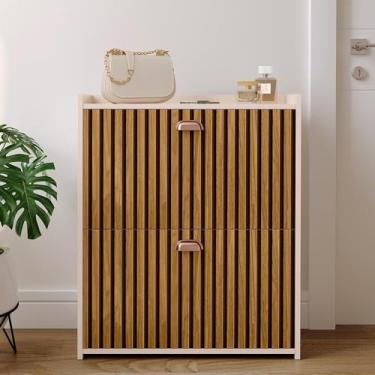 Imagem de Sapateira 2 Andares New Organizadora com Banco 2 Portas Basculantes Hall de Entrada(CLOSET OFF WHITE/RIPADO)