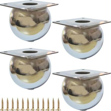 Imagem de Jaswass Pernas de móveis de metal, sofá redondo, armário, cama, pé resistente, pernas de metal moderno, conjunto de 4 pés de coque para móveis brancos com base de borracha (cromada)
