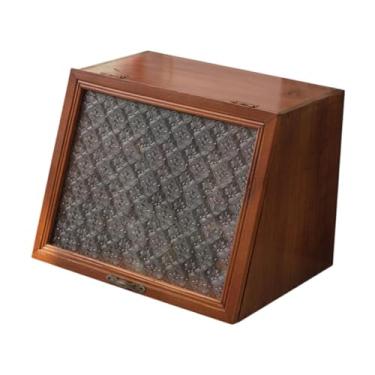 Imagem de Fenteer Armário de madeira, prateleira com tampo de vidro, portátil, multiuso, organizador de armazenamento de maquiagem para penteadeira