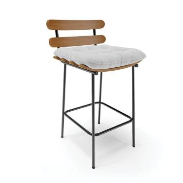 Imagem de Banqueta Costela Linho Base Metálica Preto A05 Cinza Claro