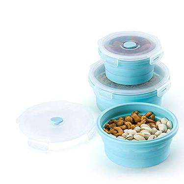 Imagem de Conjunto de Potes Silicone para Almoço Contêineres Colapsáveis Armazenamento Comida Redondo Dobrável Portátil Empilhável à Prova Vazamento Safe Bowl Micro-ondas e Freezer Piquenique Cozinha 3 Peças