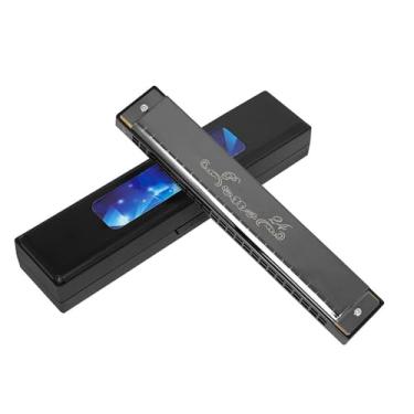 Imagem de Gaita profissional de metal com 24 furos adequada para iniciantes e adultos brincarem profissionalmente (preto)